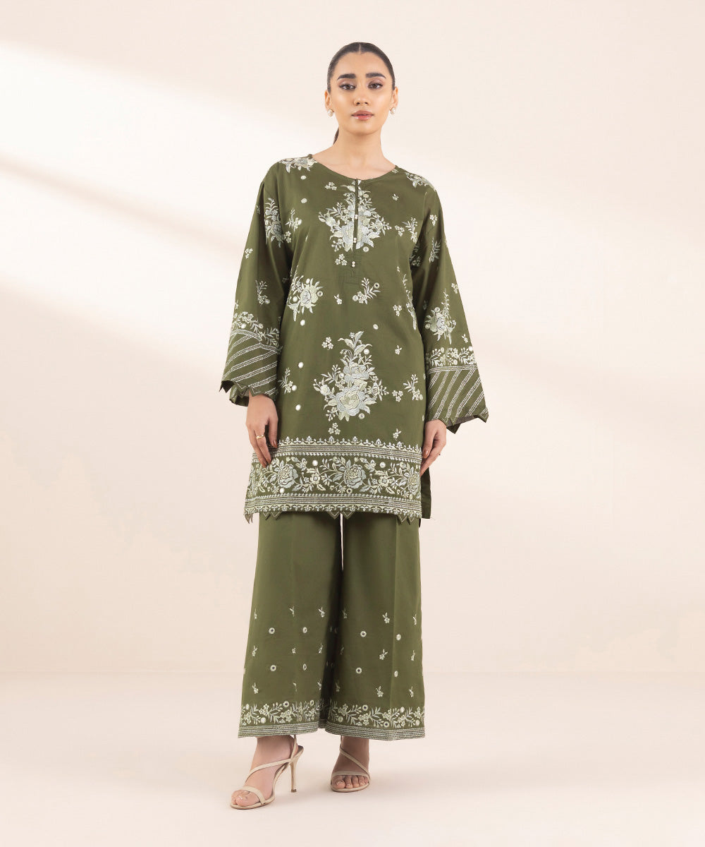 Women's Pret Lawn Embroidered Green Boxy Shirt