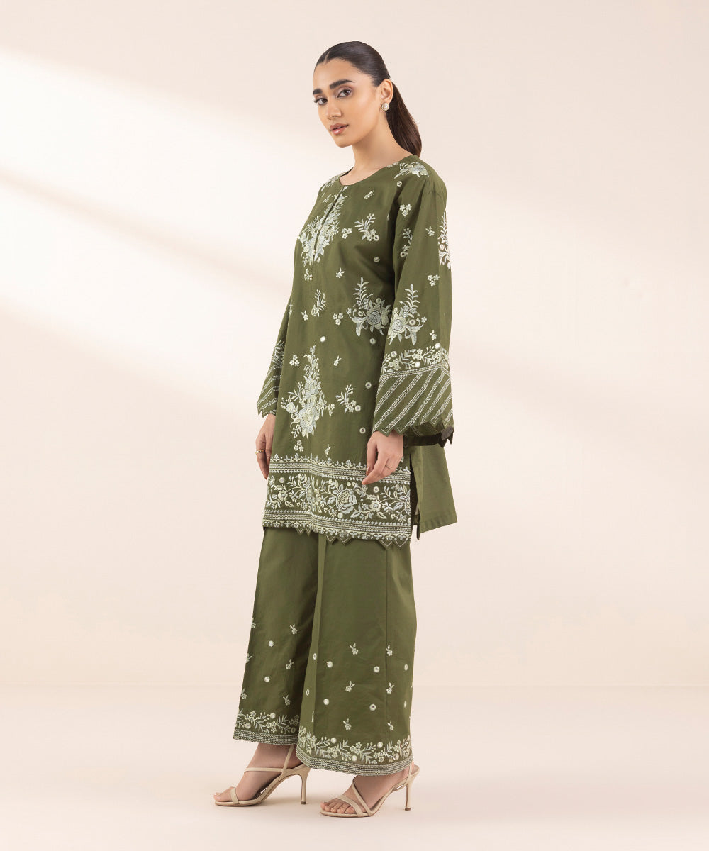 Women's Pret Lawn Embroidered Green Boxy Shirt