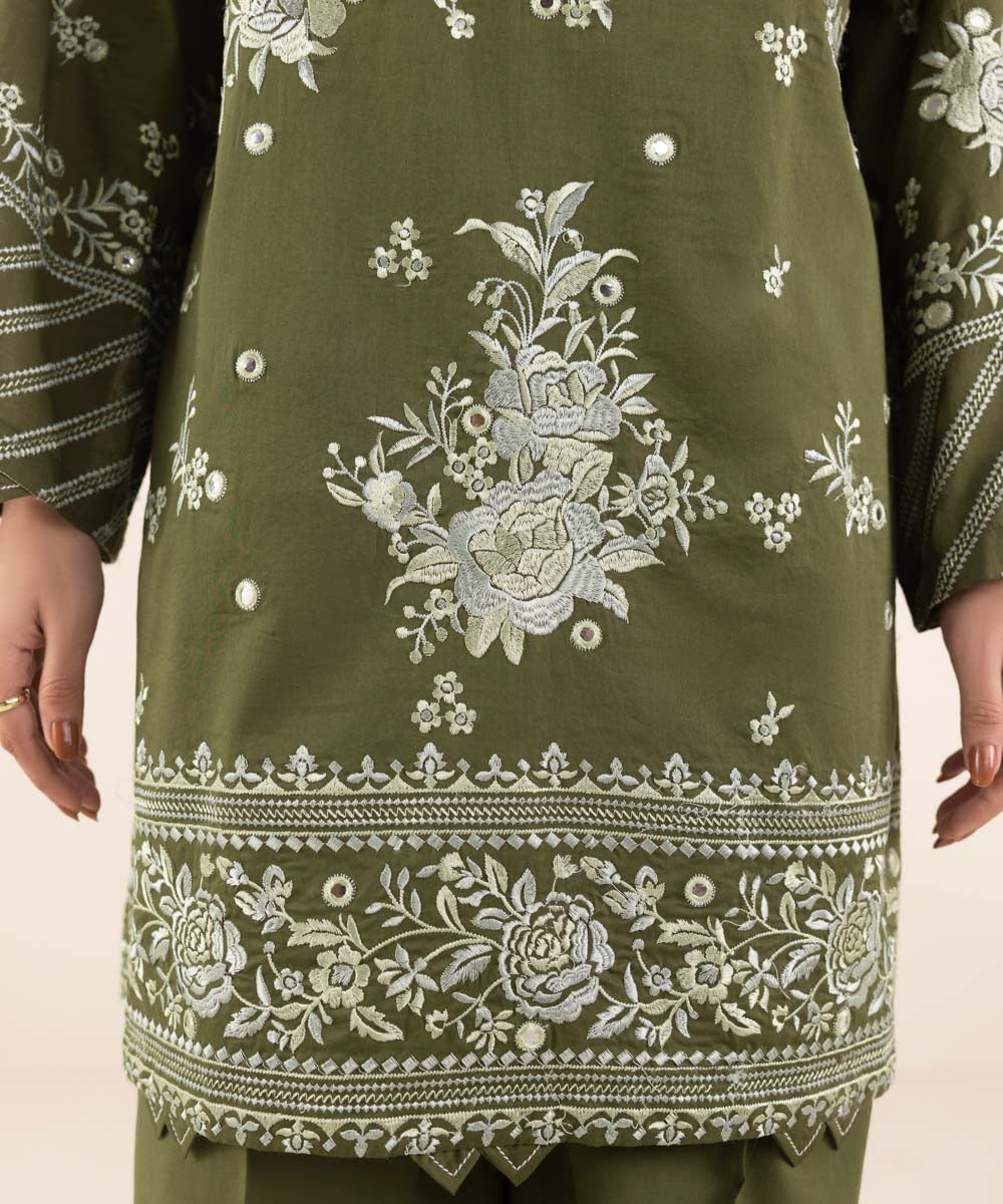 Women's Pret Lawn Embroidered Green Boxy Shirt