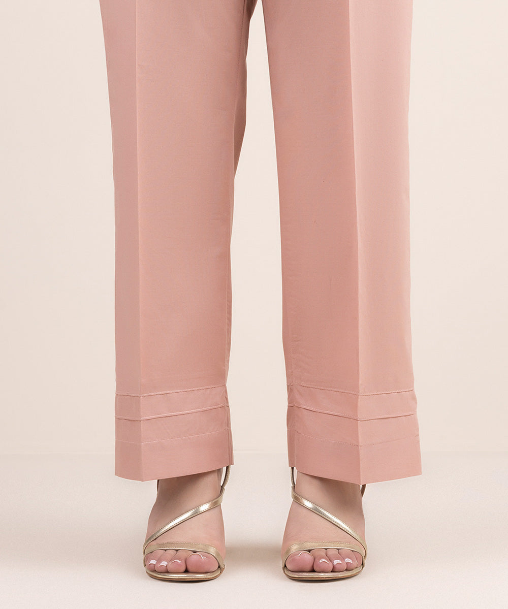 Women's Pret Cambric Pink Solid Straight Pants