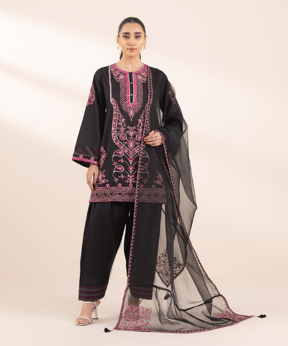 Blended Organza Black Embroidered Dupatta