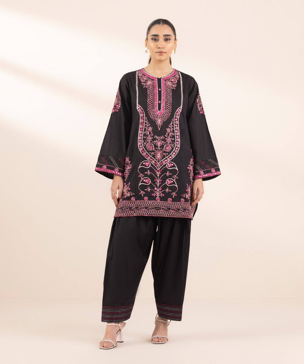 Women's Pret Lawn Embroidered Black A-Line Shirt