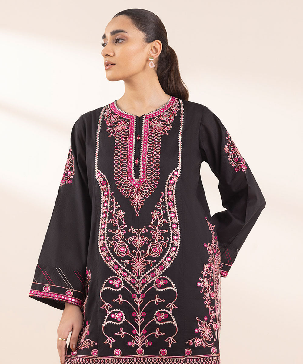 Women's Pret Lawn Embroidered Black A-Line Shirt