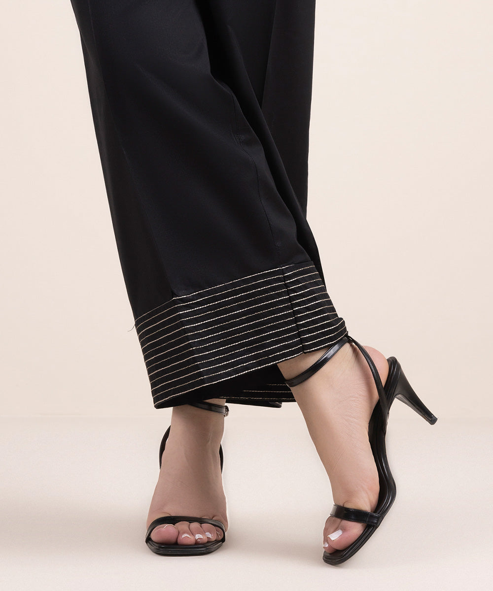 Women's Pret Cambric Black Embroidered Culottes