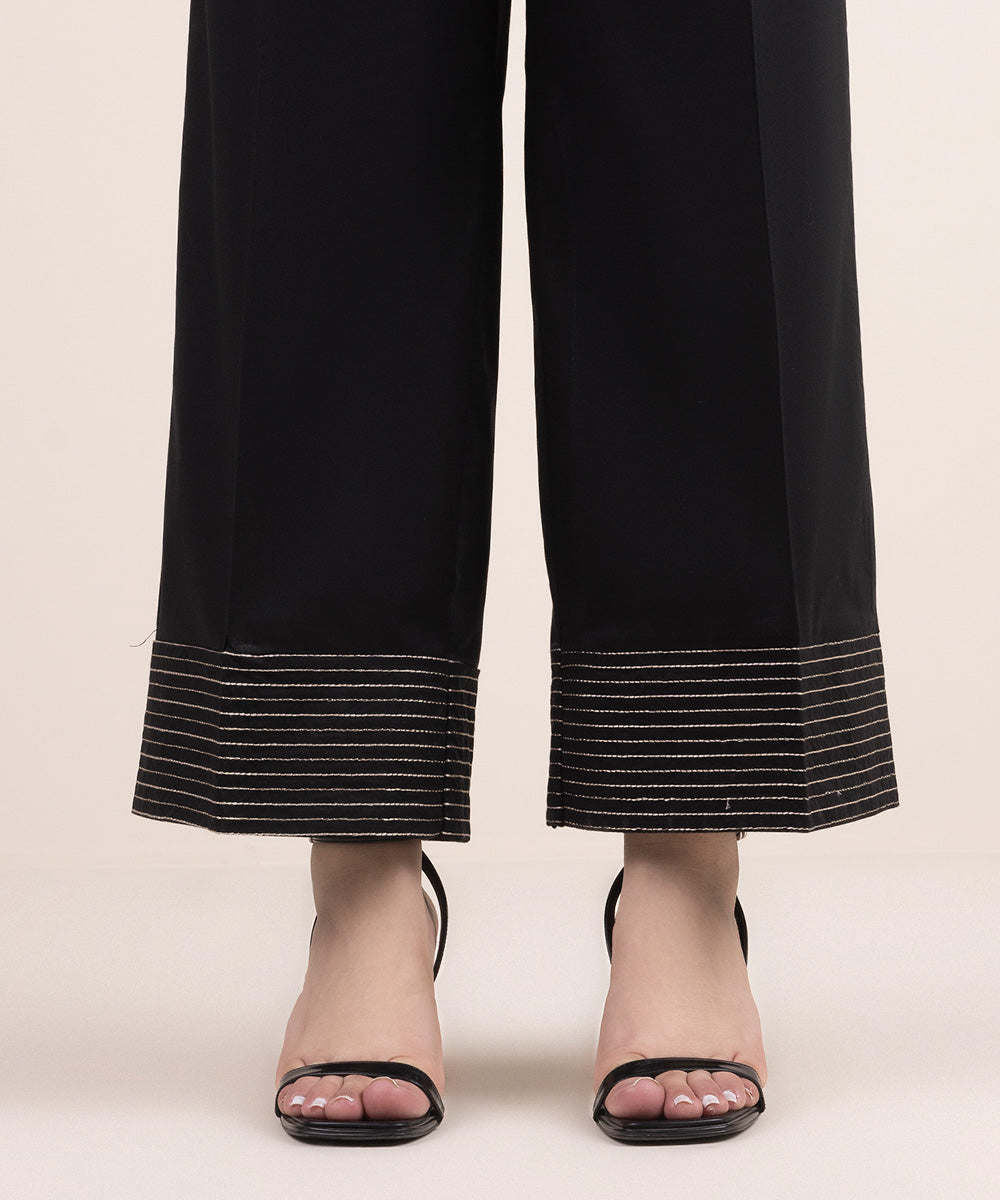 Women's Pret Cambric Black Embroidered Culottes