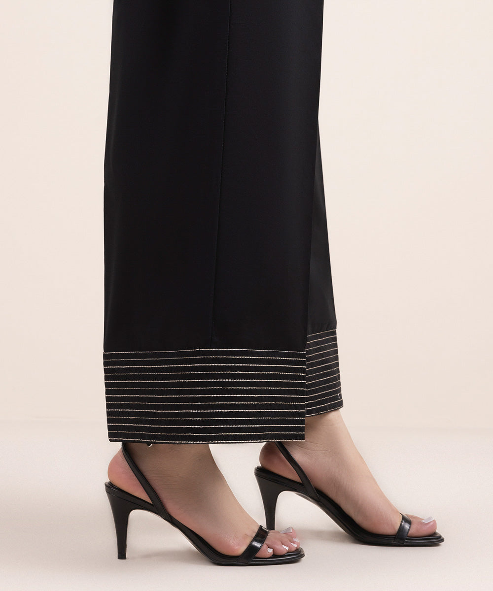 Women's Pret Cambric Black Embroidered Culottes