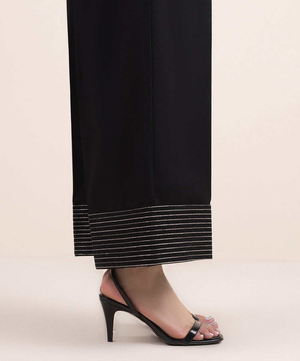 Women's Pret Cambric Black Embroidered Culottes