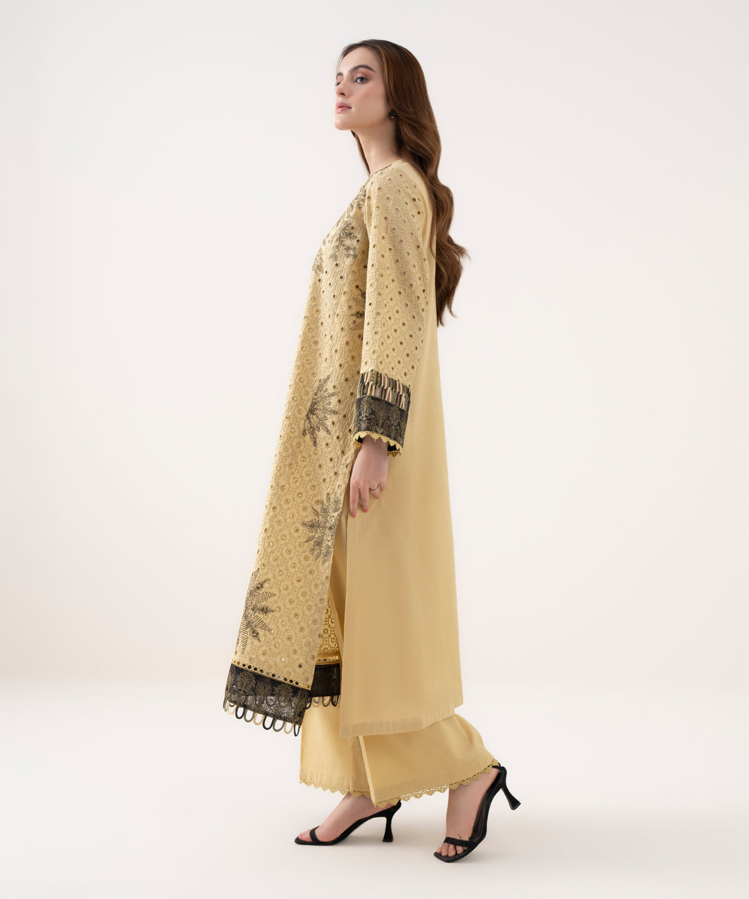 Women's RTW Textured Cotton Embroidered A-Line Off White Shirt