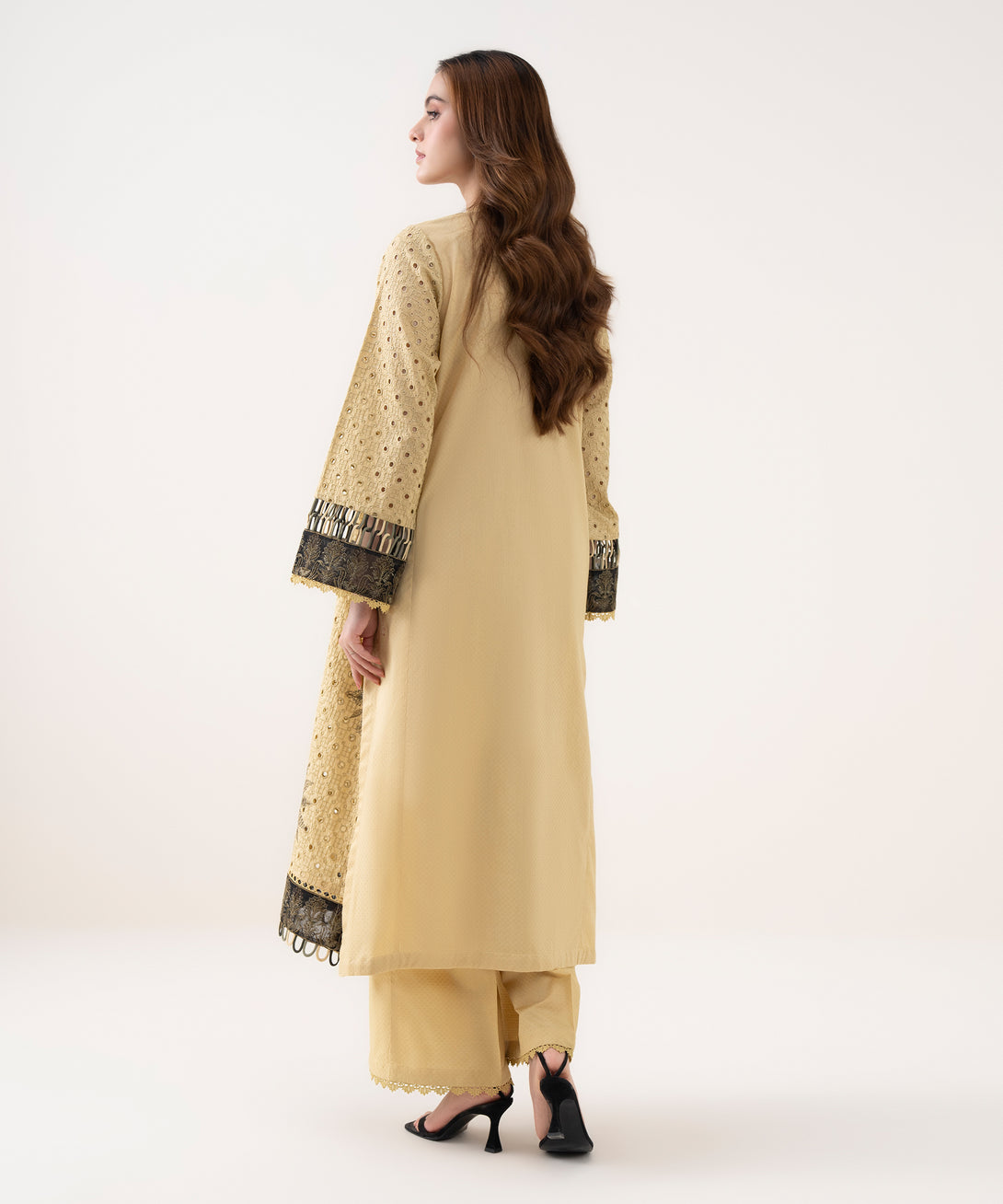 Women's RTW Textured Cotton Embroidered A-Line Off White Shirt
