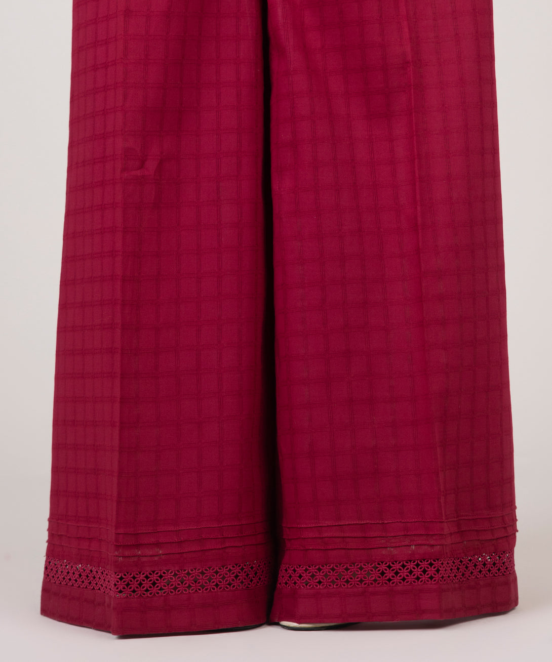 Women's RTW Textured Cotton Red Solid Flared Pants