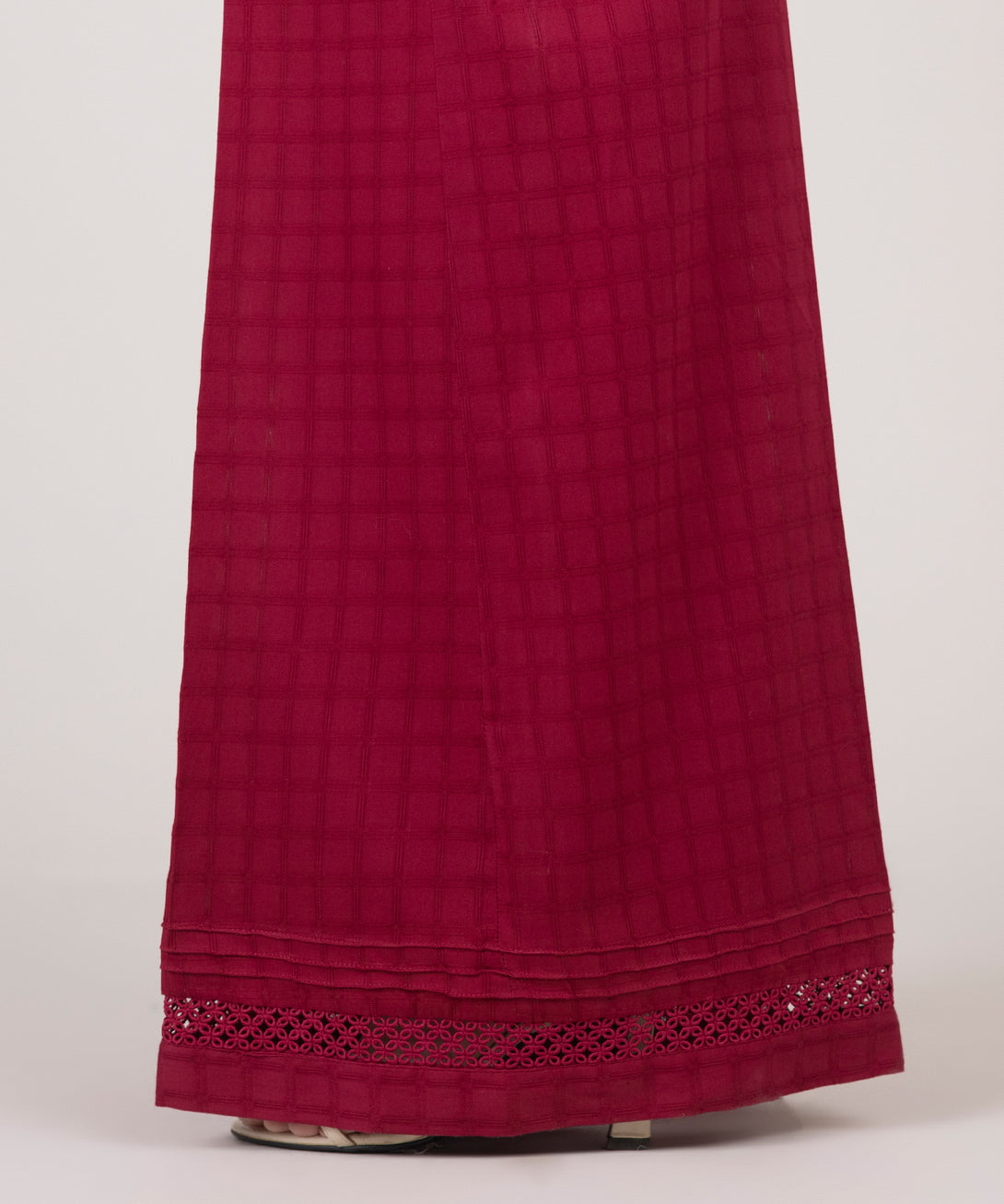 Women's RTW Textured Cotton Red Solid Flared Pants