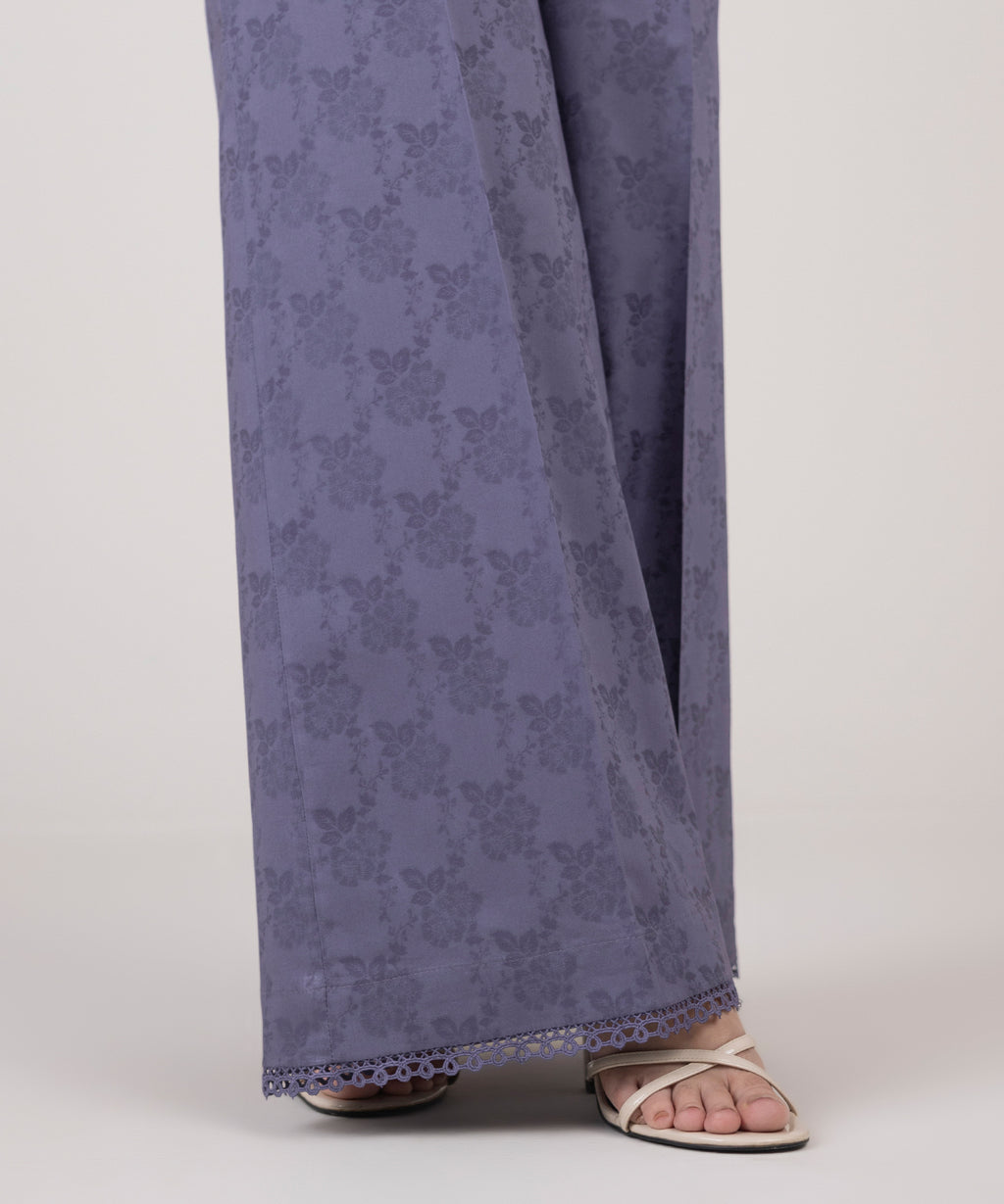 Women's RTW Cotton Jacquard Purple Solid Flared Pants