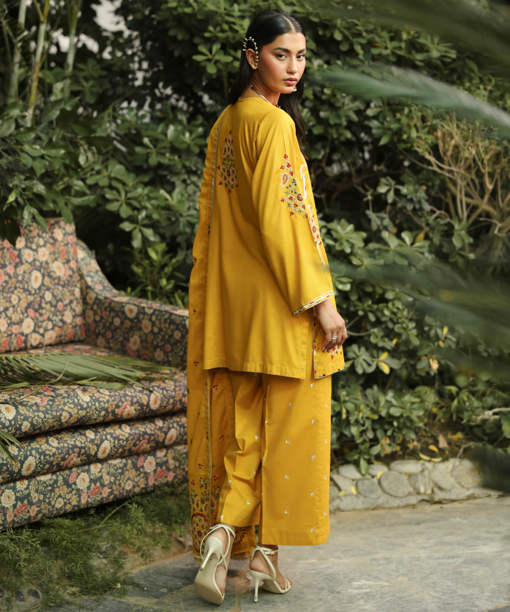Women's RTW Cambric Yellow Embroidered Culottes