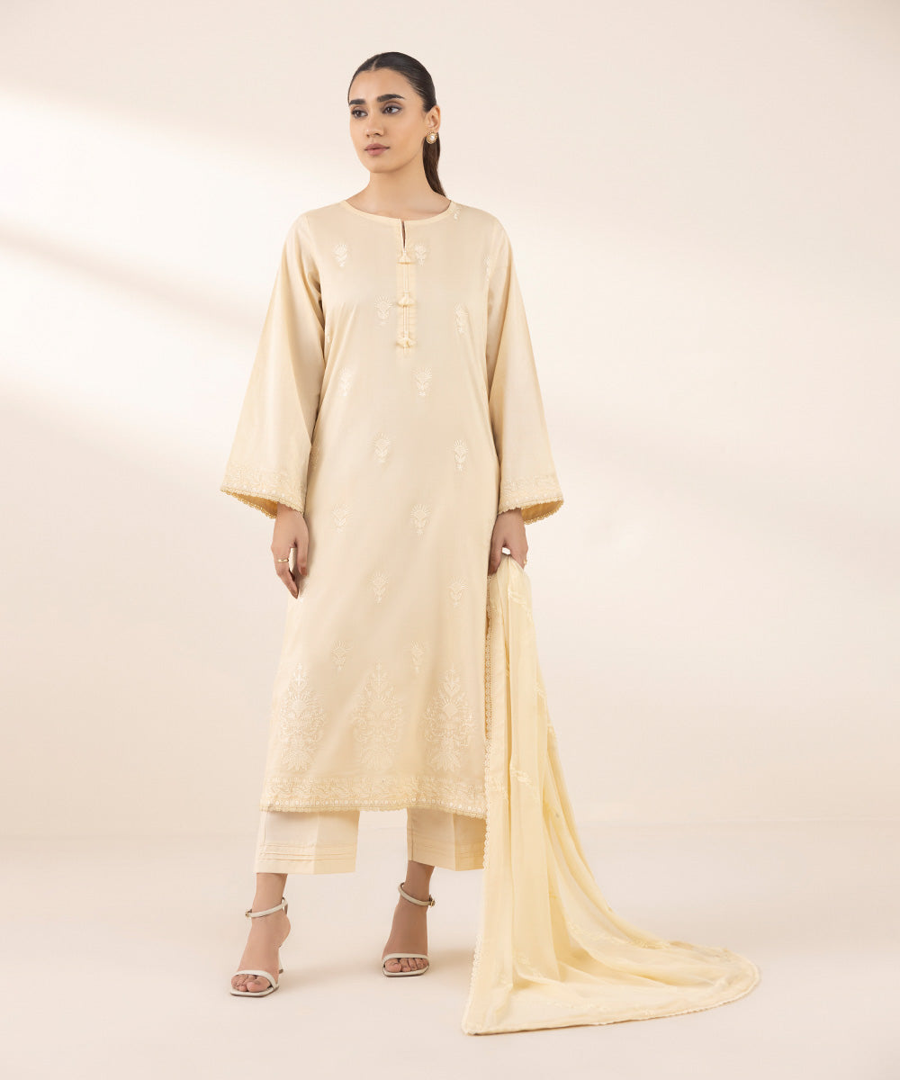 Blended Chiffon Off White Embroidered Dupatta