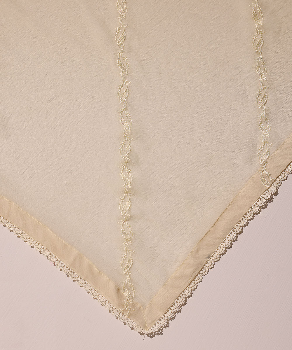 Blended Chiffon Off White Embroidered Dupatta