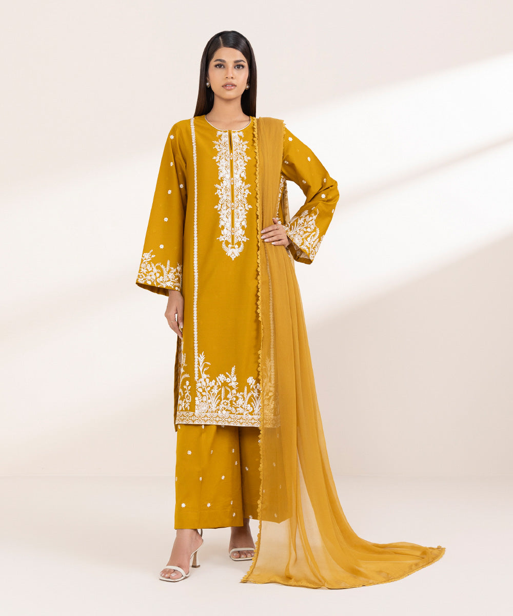 Blended Chiffon Yellow Solid Dupatta
