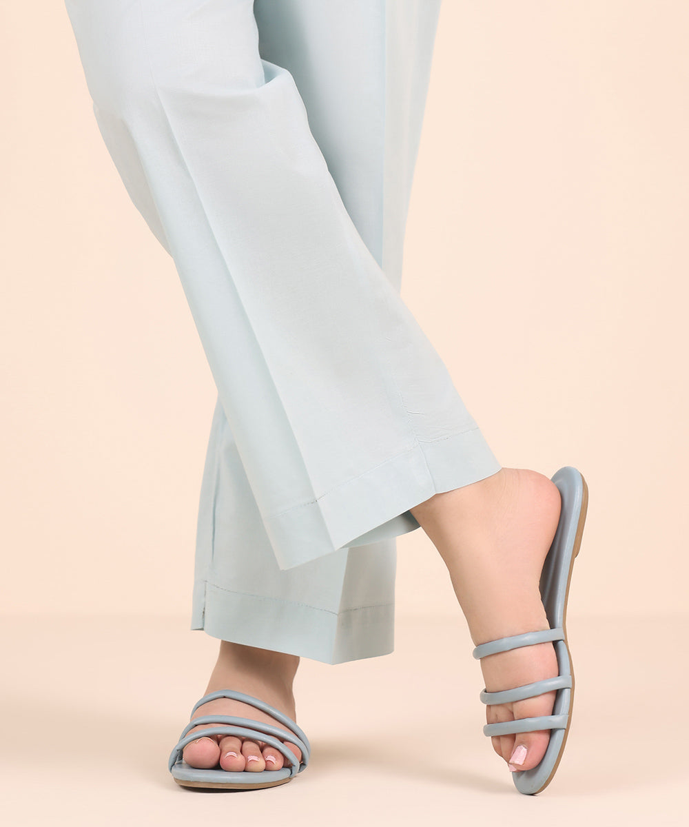 Women's RTW Cambric Blue Solid Straight Pants