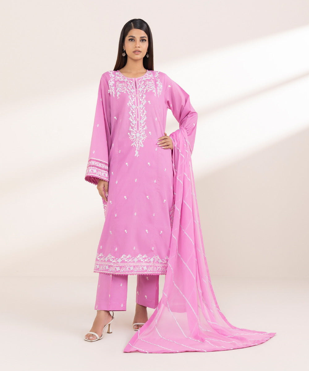Blended Chiffon Pink Embroidered Dupatta