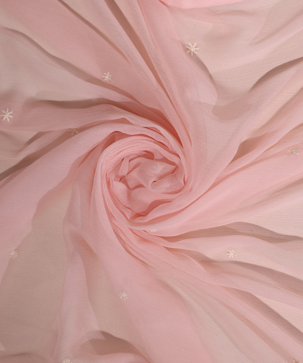 Blended Chiffon Pink Embroidered Dupatta