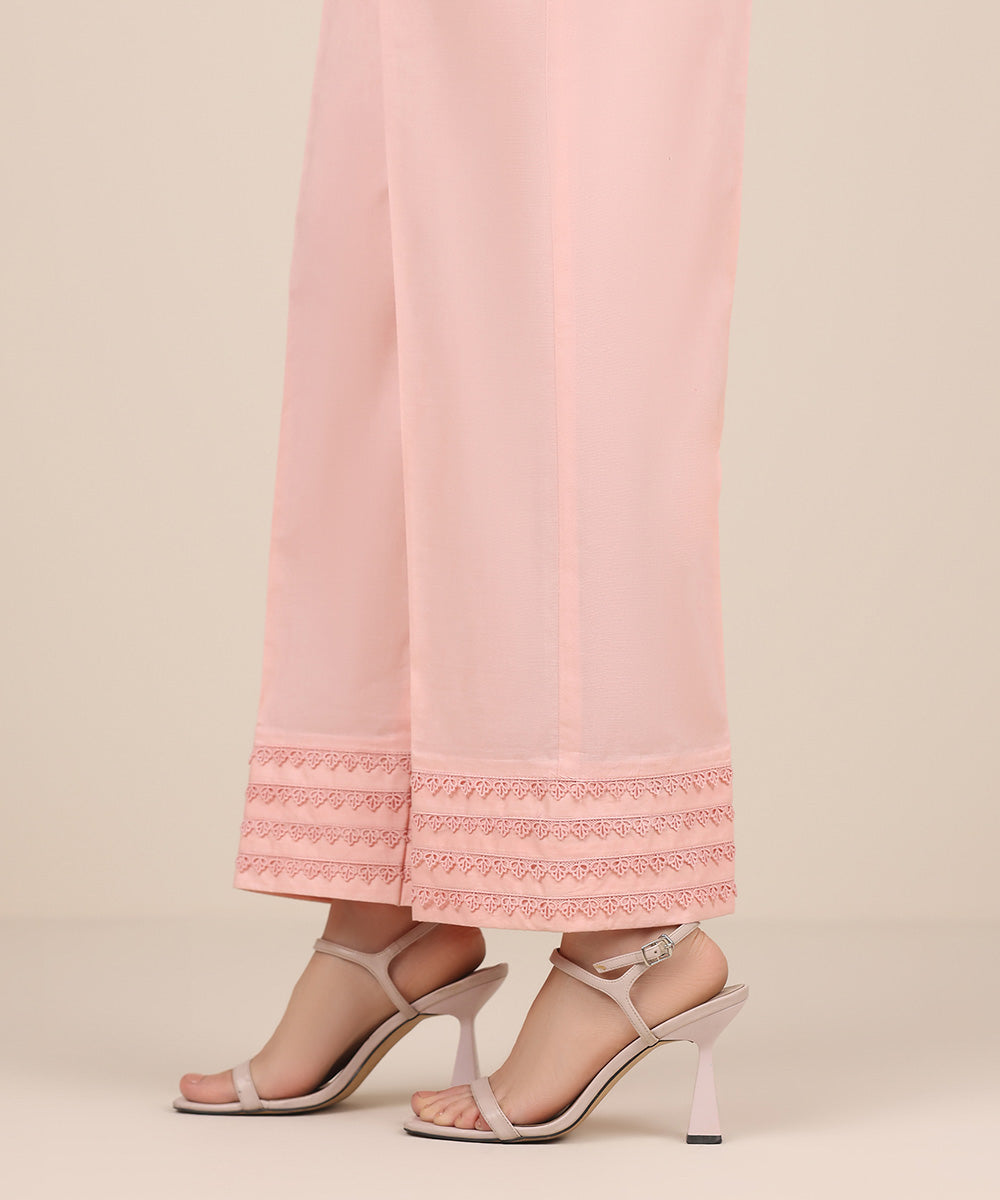 Women's RTW Cambric Pink Solid Straight Pants