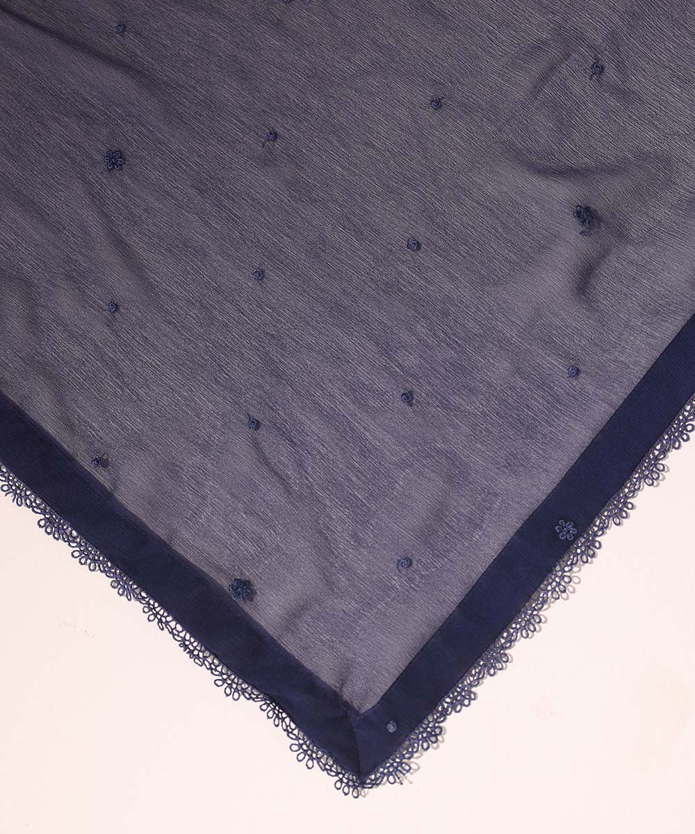 Blended Chiffon Blue Embroidered Dupatta