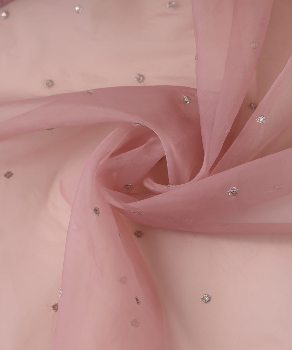 Blended Organza Pink Embroidered Dupatta