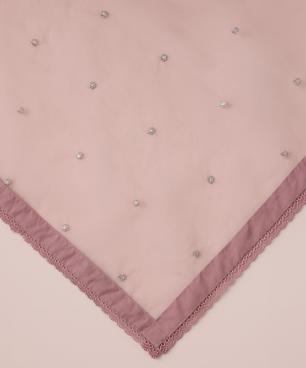 Blended Organza Pink Embroidered Dupatta