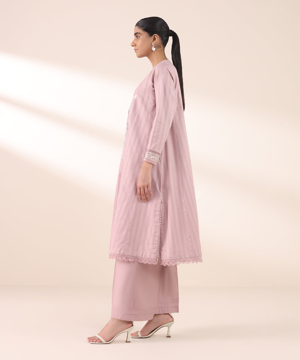 Women's RTW Dobby Pink Embroidered A-Line Shirt