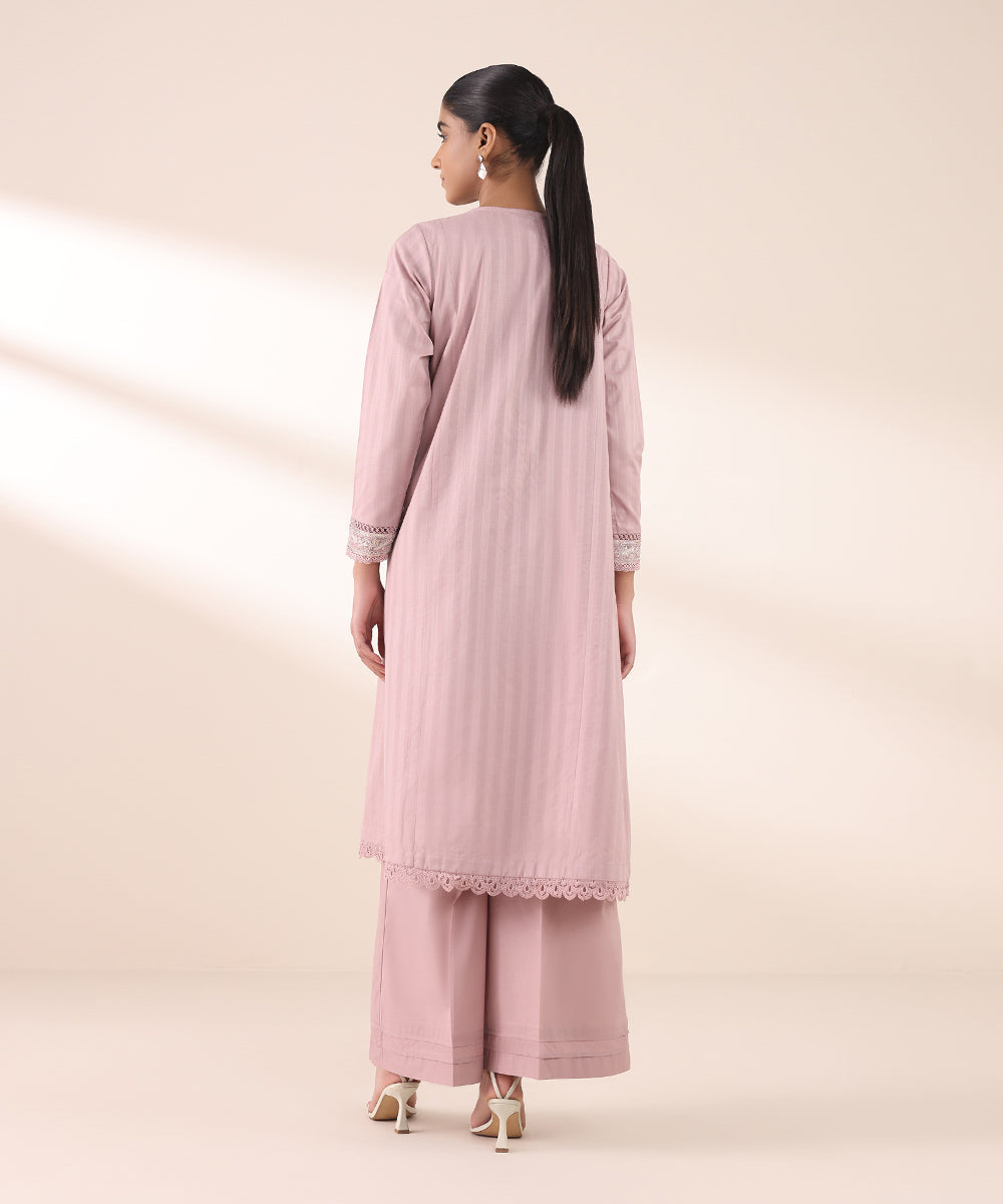 Women's RTW Dobby Pink Embroidered A-Line Shirt