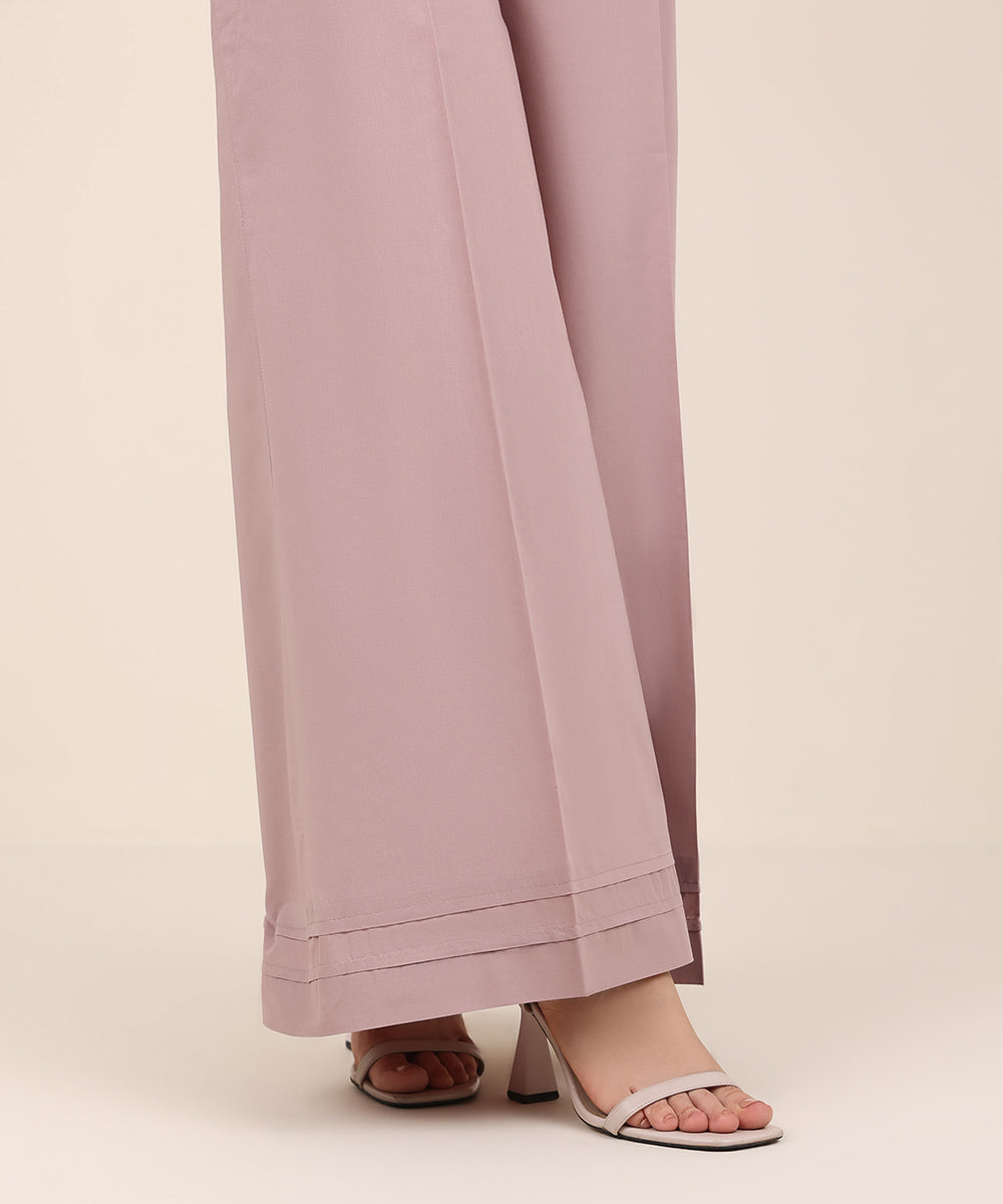Women's RTW Cambric Pink Solid Flared Pants