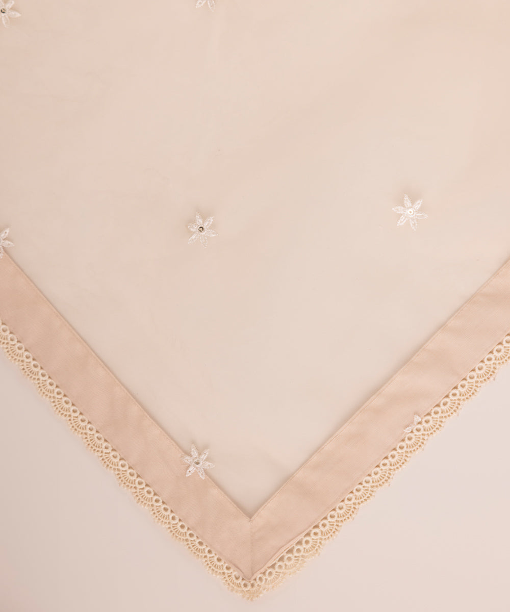 Blended Organza Pink Embroidered Dupatta