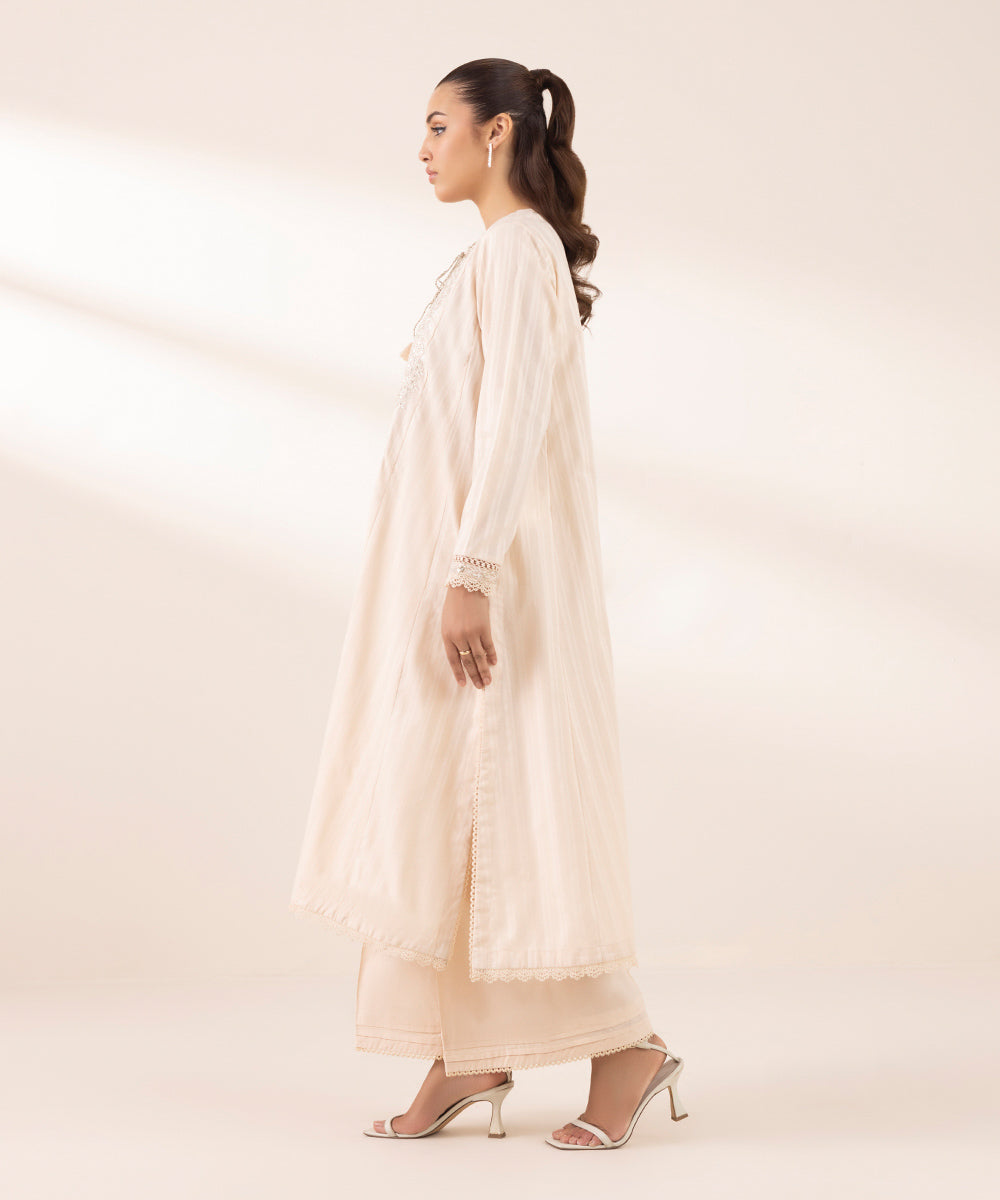 Women's RTW Dobby Pink Embroidered A-Line Shirt