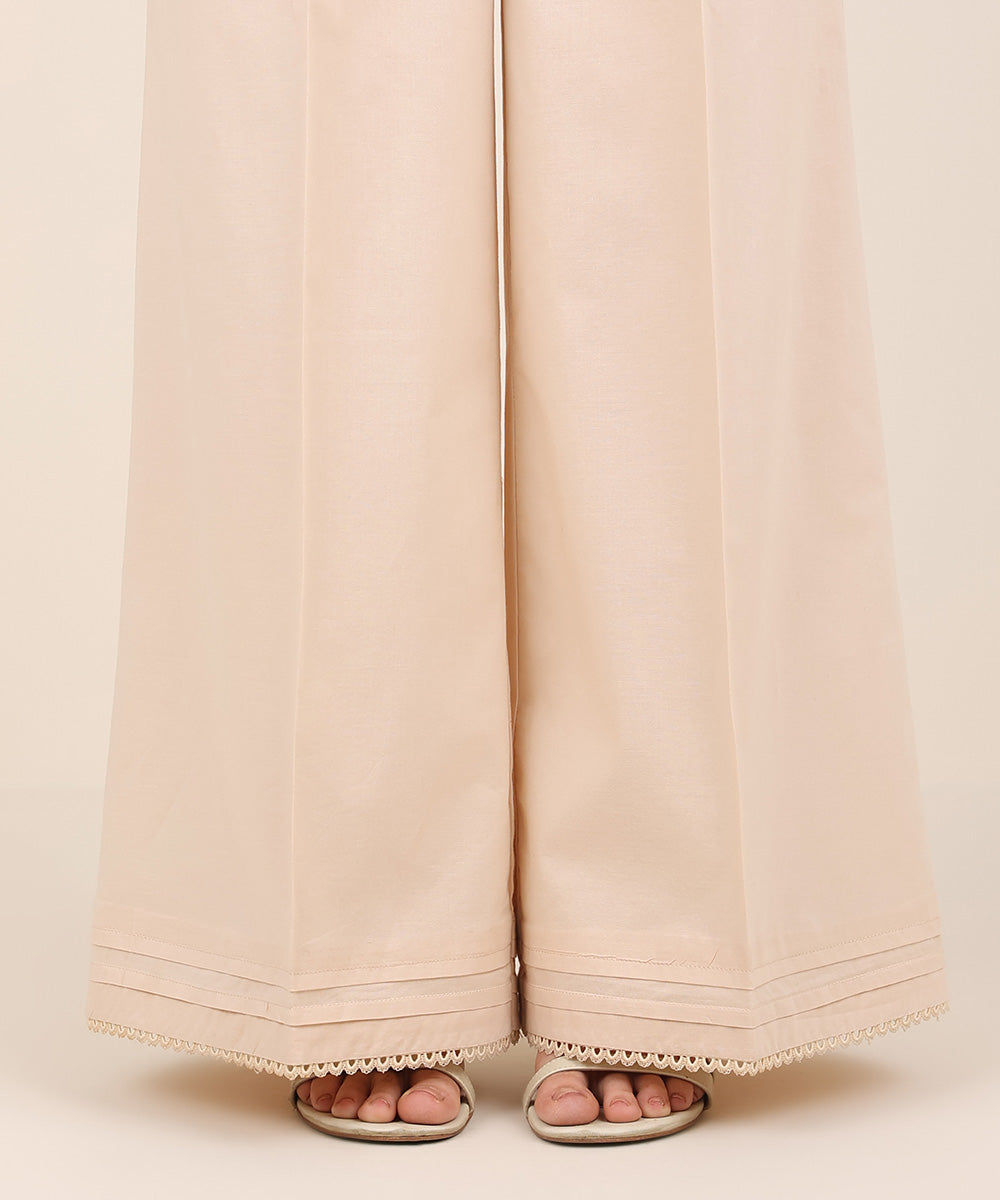 Women's RTW Cambric Pink Solid Flared Pants