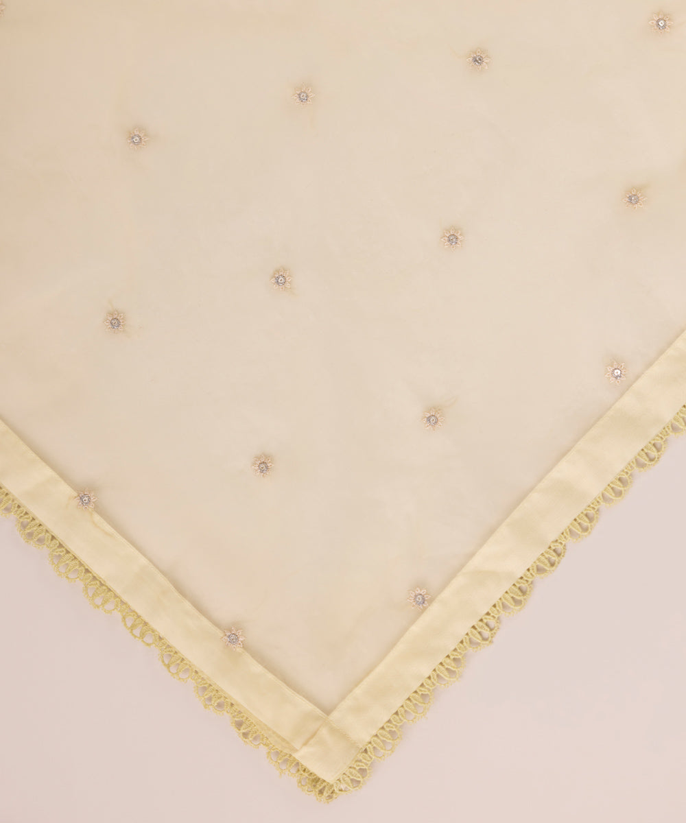 Blended Organza Beige Embroidered Dupatta