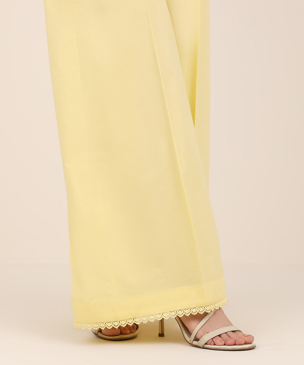 Women's RTW Cambric Yellow Solid Flared Pants