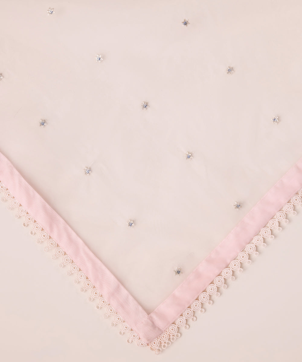 Blended Organza Pink Embroidered Dupatta