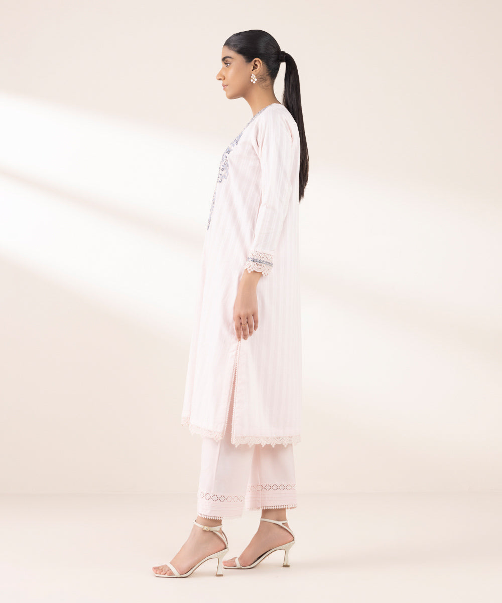 Women's RTW Dobby Pink Embroidered A-Line Shirt