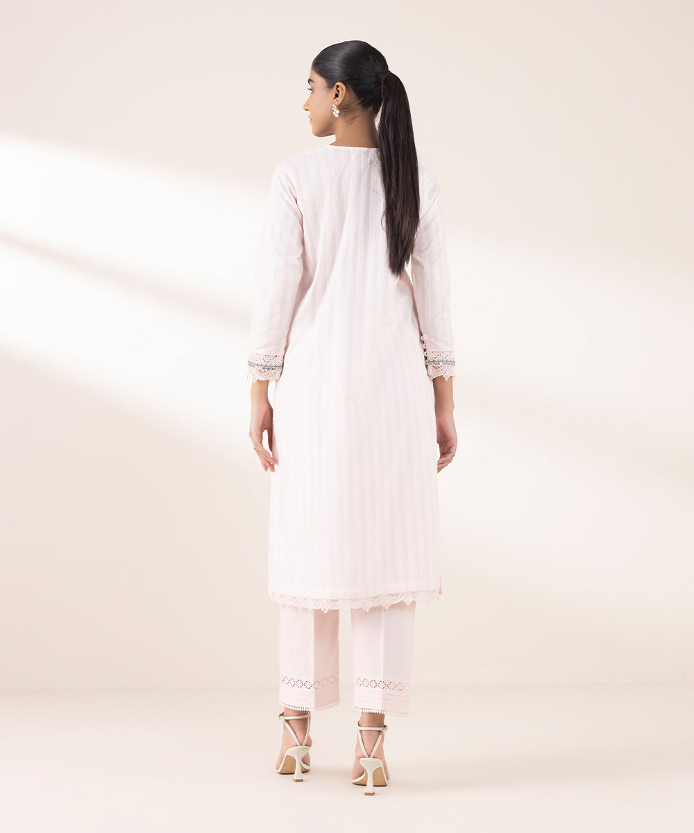 Women's RTW Dobby Pink Embroidered A-Line Shirt
