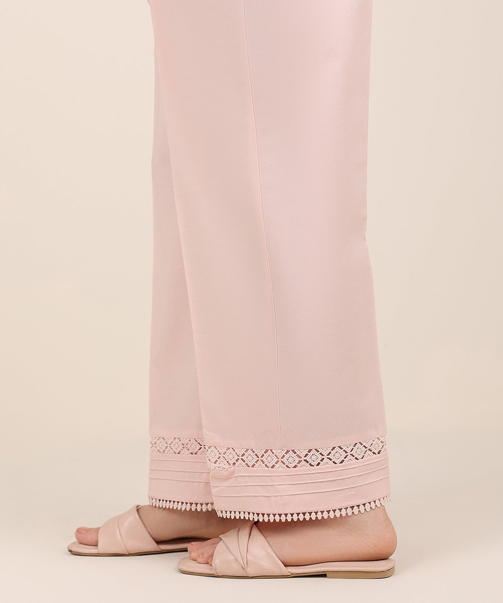 Women's RTW Cambric Pink Solid Straight Pants