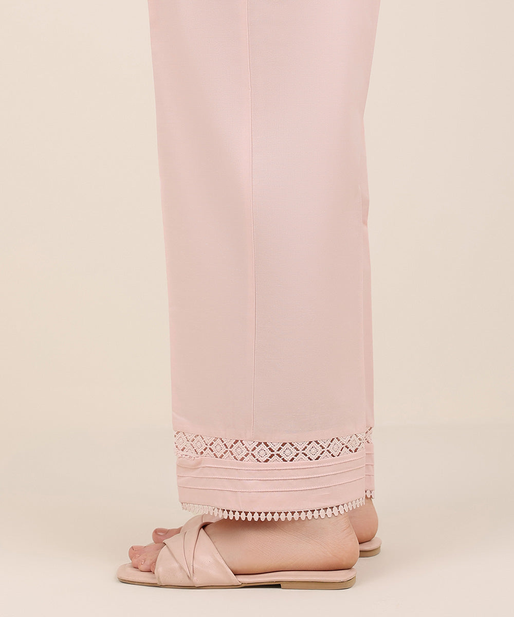 Women's RTW Cambric Pink Solid Straight Pants