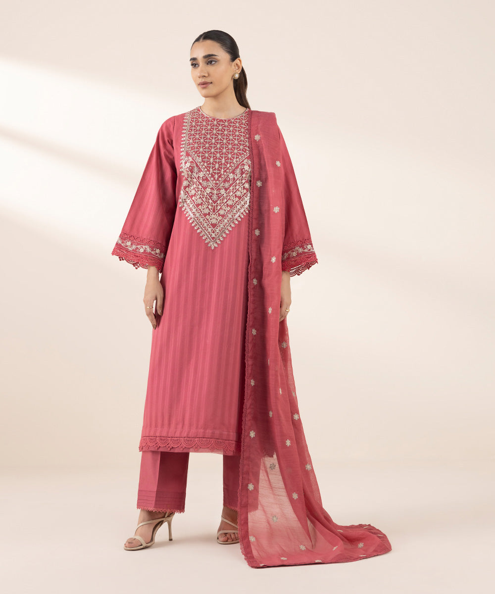 Manaar Pink Embroidered Dupatta