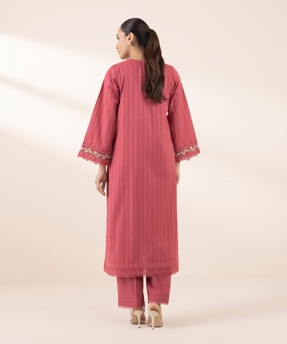 Women's RTW Dobby Pink Embroidered A-Line Shirt