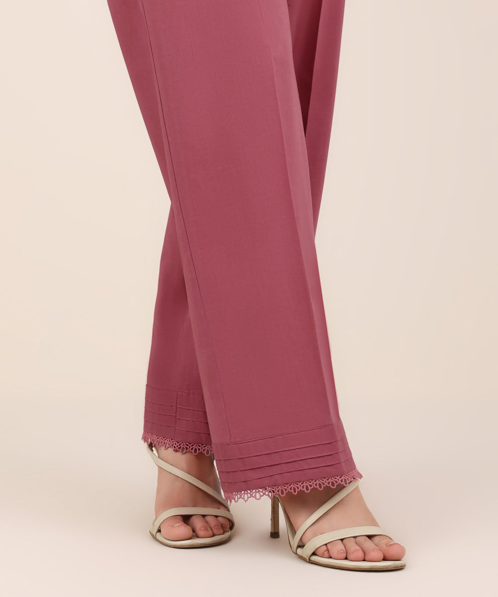Women's RTW Cambric Pink Solid Straight Pants
