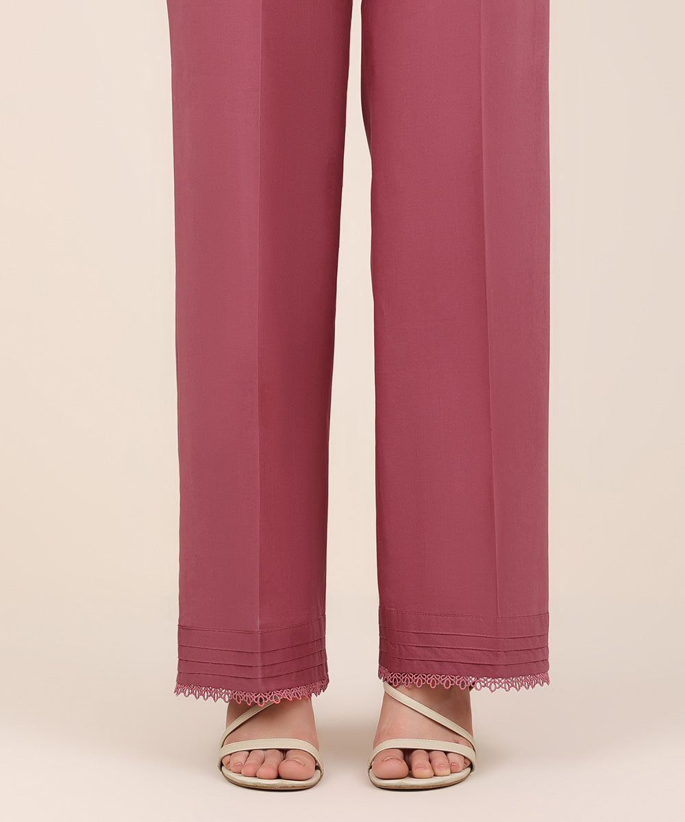 Women's RTW Cambric Pink Solid Straight Pants