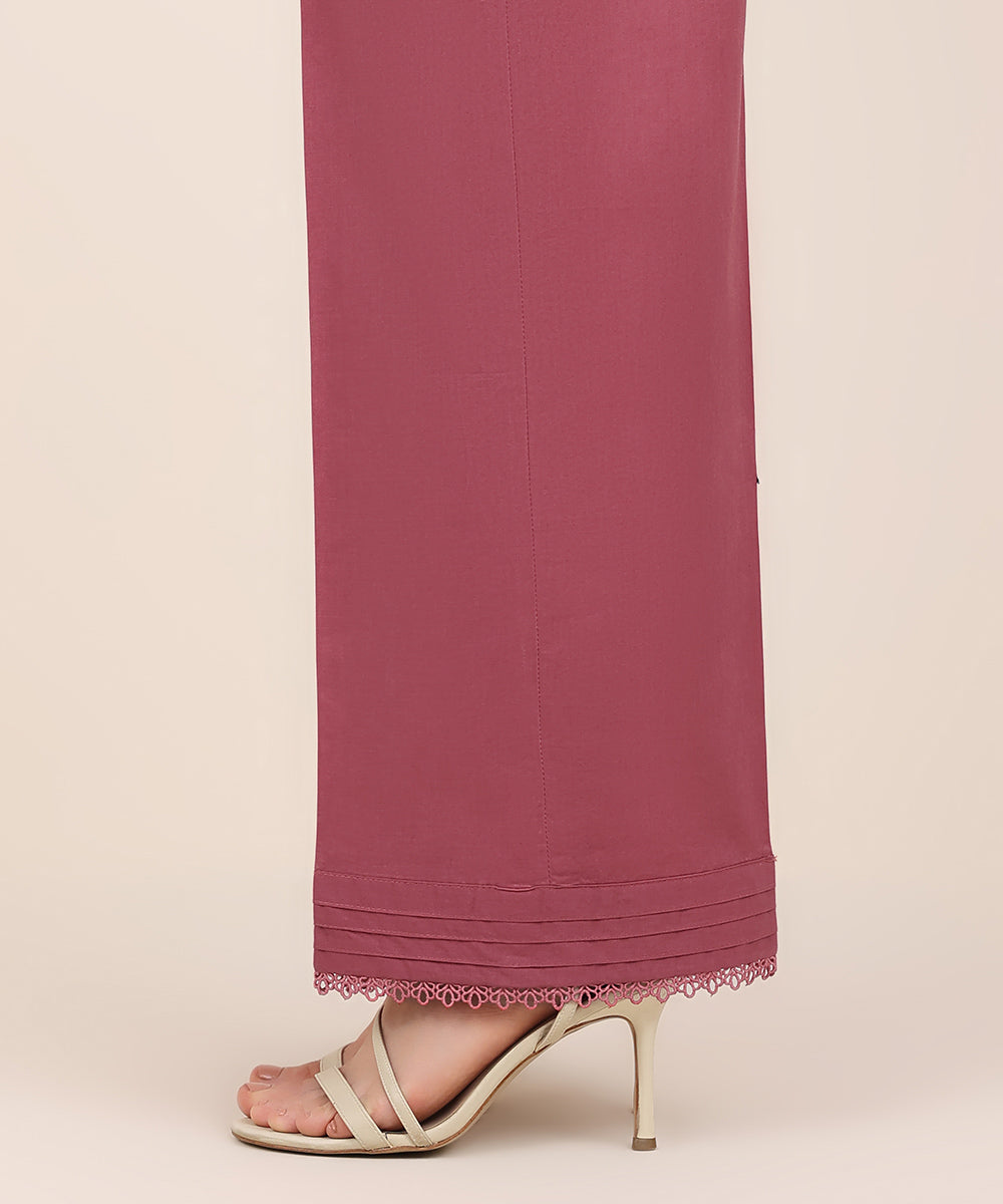 Women's RTW Cambric Pink Solid Straight Pants
