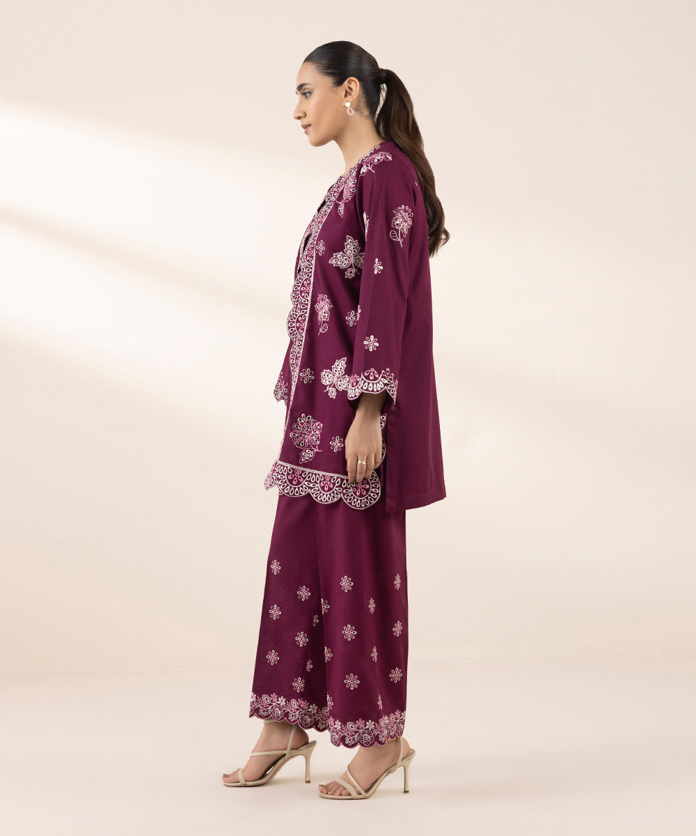Women's RTW Dobby Purple Embroidered A-Line Shirt