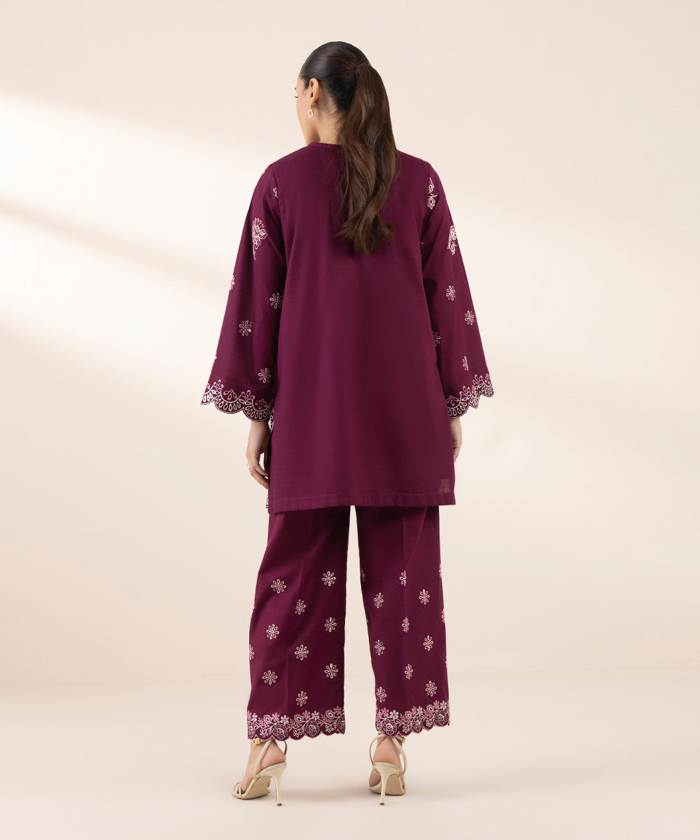 Women's RTW Dobby Purple Embroidered A-Line Shirt