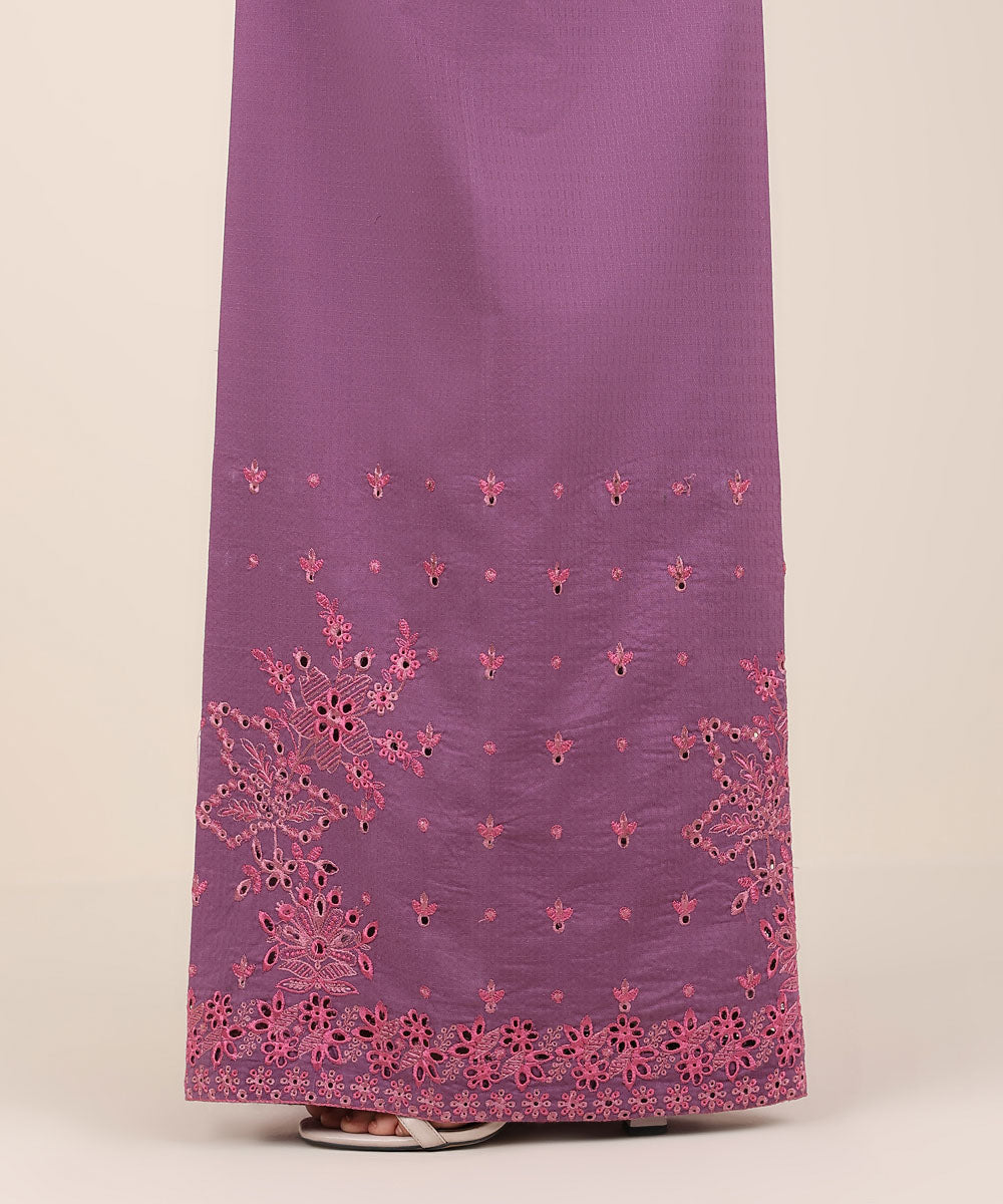 Women's RTW Textured Cotton Purple Embroidered Flared Pants