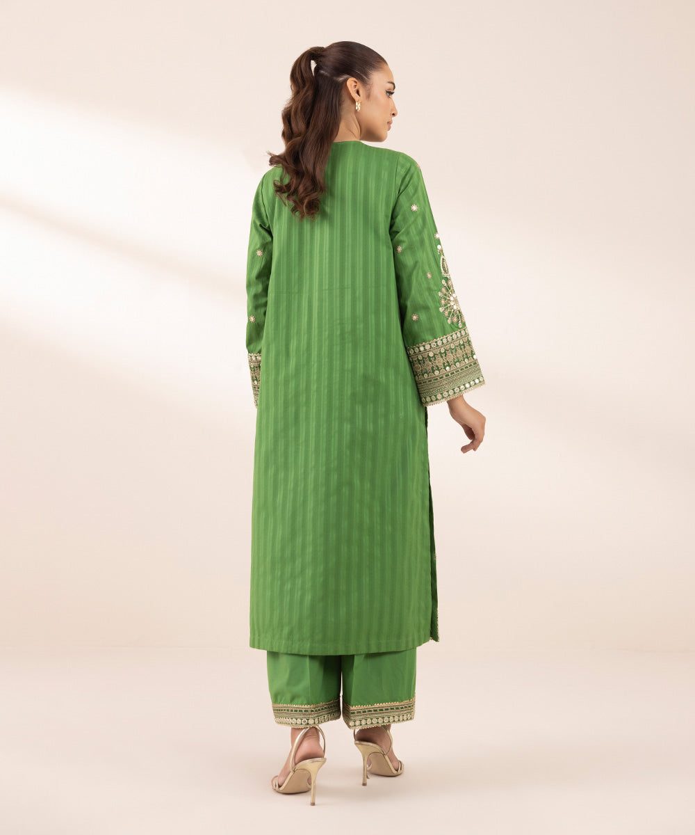 Women's RTW Dobby Green Embroidered A-Line Shirt