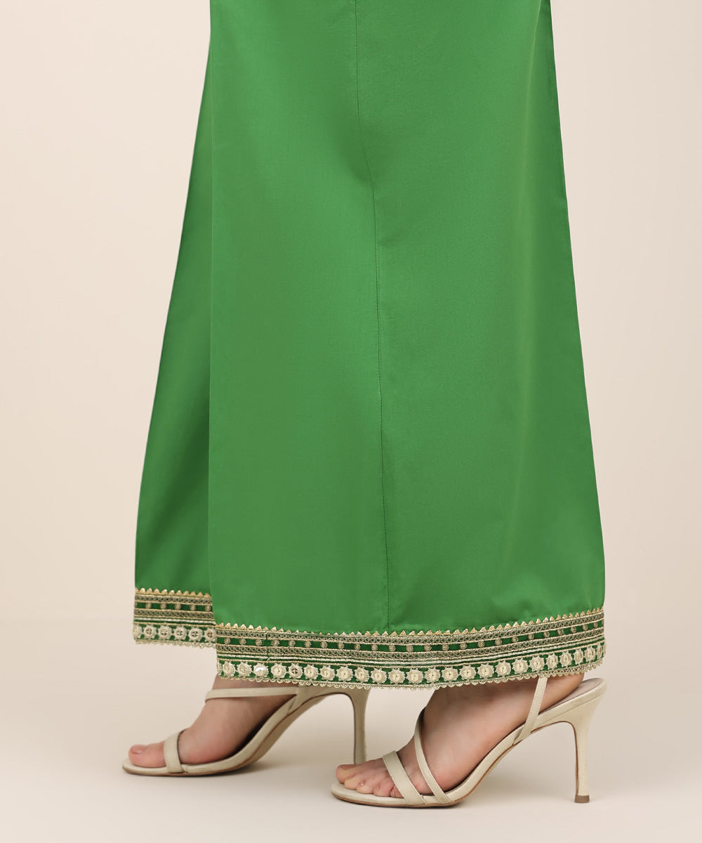 Women's RTW Cambric Green Embroidered Flared Pants